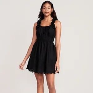 NWT Old Navy Waist-Defined Ruffle-Trimmed Mini Dress in Black Jack